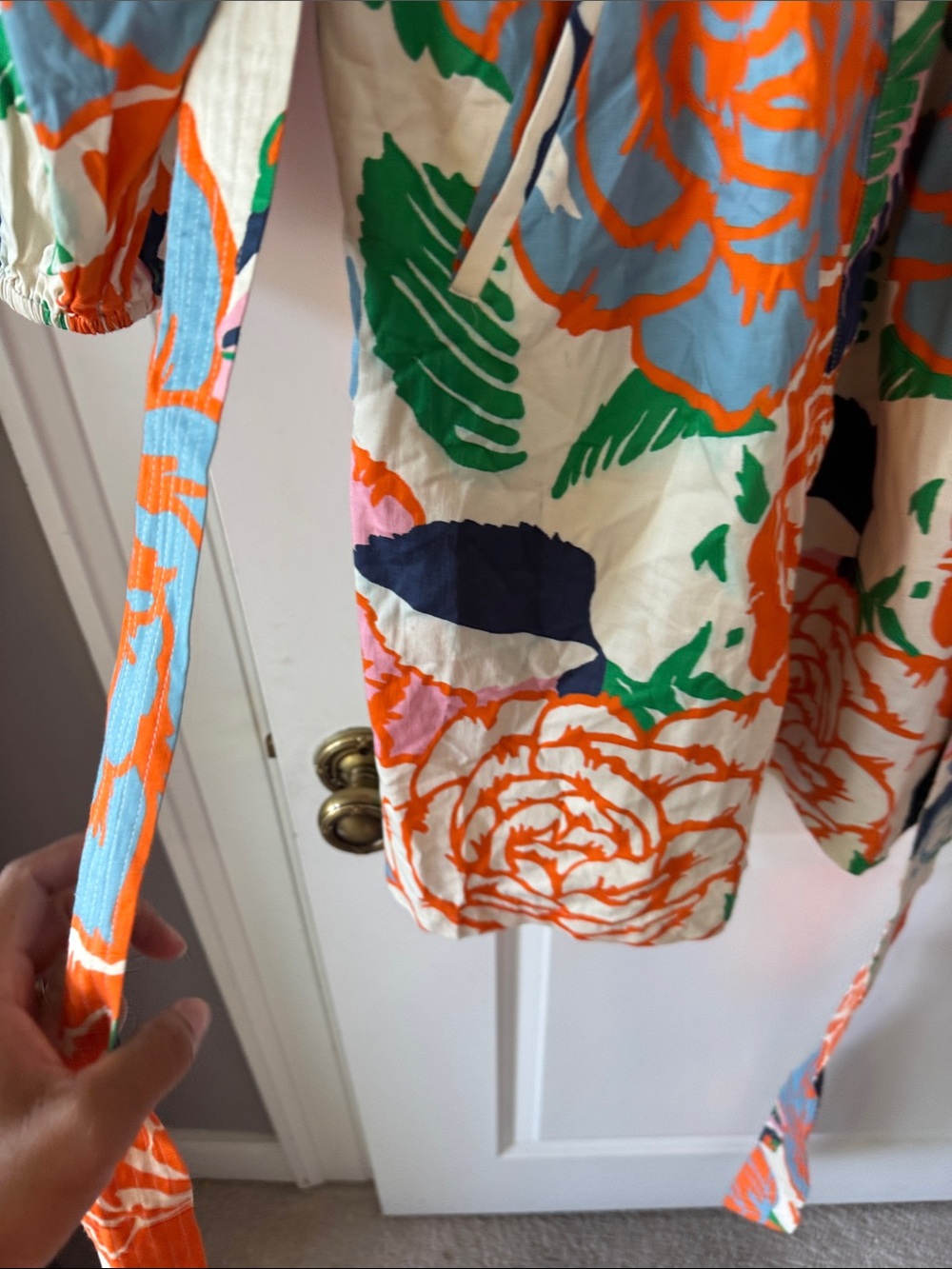 Figue Oversized Floral Shirt Dress in Orange & Blue - Picture 3 of 5